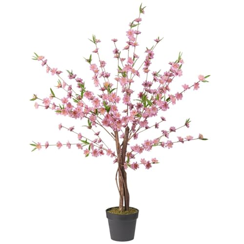 HTT Decorations - künstlicher Baum - Kunstbaum mit rosanen Blüten - Kunstpflanze im Topf - unechte Pflanze - Plastikbaum wie echt - 130 cm Höhe von HTT Decorations