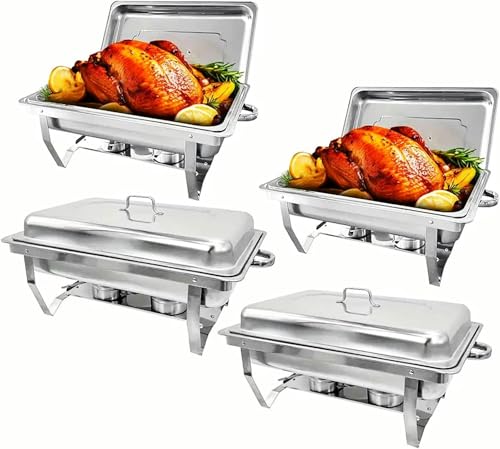 4Er-Pack Chafing Dishes Für Buffets, Chafing Dish Buffet-Set Aus Edelstahl, 8 Quart Chafing Dish Buffet-Set In Voller Größe, Rechteckiger Catering-Chafer-Speisenwärmer von HTTGDGDH