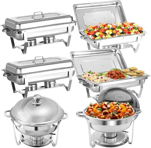 6Er-Pack Chafing Dish Buffet Server Geschirrset, Edelstahl Catering Speisenwärmer Für Buffet Dining Party Hochzeitsbankett von HTTGDGDH