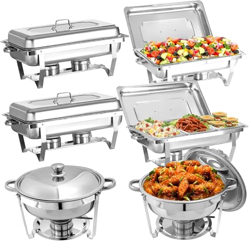 6Er-Pack Chafing Dish Buffet Server Warmhaltetablett-Set, Edelstahl Catering Speisenwärmer Für Küche Party Dining Buffet von HTTGDGDH