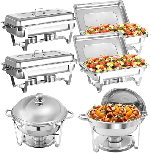 6Er-Pack Chafing Dish Buffet-Set, Edelstahl-Catering-Speisenwärmer Mit Alkoholofen, Für Küchenparty-Essbuffet von HTTGDGDH