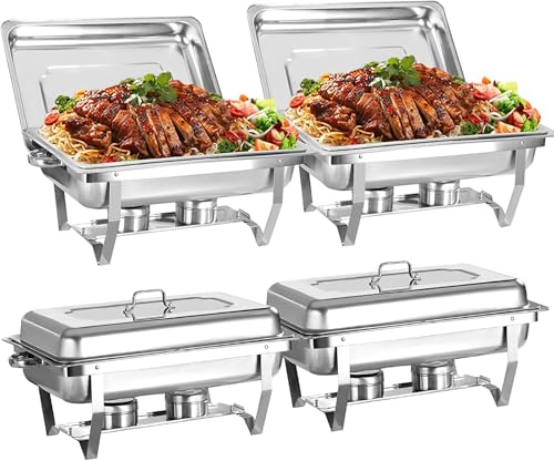 8 Qt 4Er-Pack Chafing Dishes Buffet-Set Aus Edelstahl In Voller Größe, Silbernes Rechteckiges Catering-Chafing-Dish-Wärmer-Set Mit Tabletts, Pfannendeckel, Klapprahmenständer Für Küche, Party, Bankett von HTTGDGDH