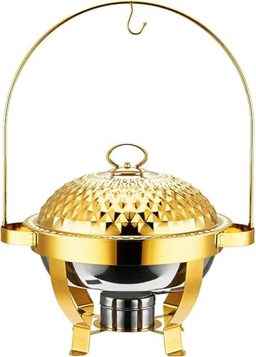 Buffet-Servier- Und Heizgerät – Buffet-Tablett Mit Deckel, Hot-Pot-Buffet-Einstellung, Speisenwärmer Für Partybuffets, Tischbuffet-Heizgerät, Speisenwärmer Auf Trolley, 4（Golden Round-55 * 45.5Cm） von HTTGDGDH