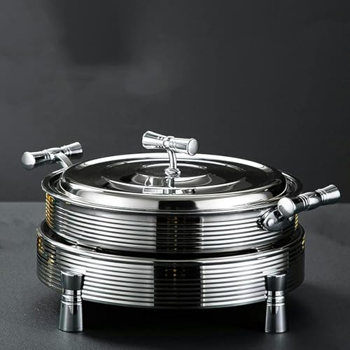 Catering-Buffet-Server Und -Wärmer - Runder Speisenwärmer, Hot Pot-Buffet-Set Aus Edelstahl, 3-In-1-Speisenwärmer Mit Sichtdeckel Aus Glas Und Integriertem Deckelhalter（Color-22Cm） von HTTGDGDH