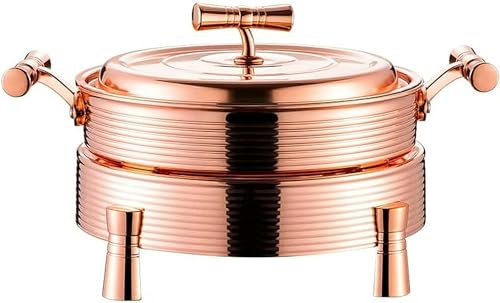 Catering-Buffet-Server Und -Wärmer - Runder Speisenwärmer, Hot Pot-Buffet-Set Aus Edelstahl, 3-In-1-Speisenwärmer Mit Sichtdeckel Aus Glas Und Integriertem Deckelhalter（Golden-22Cm） von HTTGDGDH