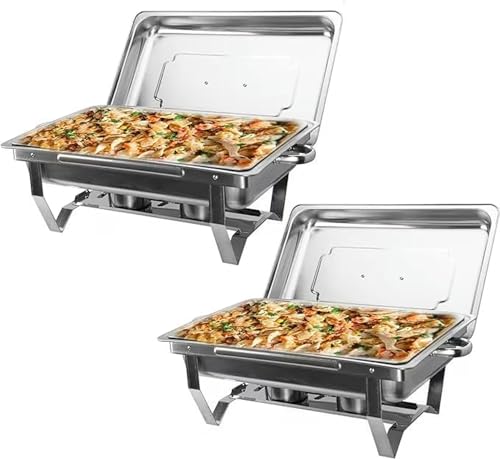 Chafing Dish Buffet 4Er Set, Rechteckiges Speisenwärmer-Set Aus Edelstahl Mit Deckel, Speisenbehältern Und Brennstoffbehältern, 9-Liter-Buffet-Servierutensilien Für Die R（2Pc） von HTTGDGDH