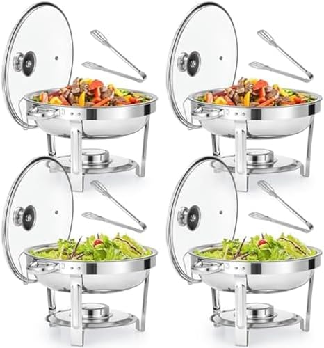 Chafing Dish Buffet 4Er Set, Runde Chafing Dishes Und Speisenwärmer Aus Edelstahl Mit Deckel, Speisenpfannen Und Brennstoffhaltern, 5-Liter-Buffettabletts Für Restaurant-（4.5L 4Pc） von HTTGDGDH