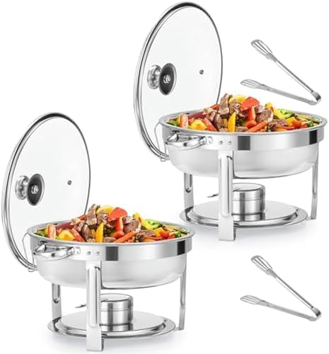 Chafing Dish Buffet 4Er Set, Runde Chafing Dishes Und Speisenwärmer Aus Edelstahl Mit Deckel, Speisenpfannen Und Brennstoffhaltern, 5-Liter-Buffettabletts Für Restaurant-（5.5L 2Pc） von HTTGDGDH