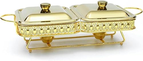 Chafing Dish Buffet Chafer 2X1,6Qt Buffet-Servier- Und Wärmer Chafing-Servier-Servierplatten Mit Abdeckungen Multi-Szenario-Trockentopf-Heizgerät Für Hochzeiten Cafeteria（Gold） von HTTGDGDH