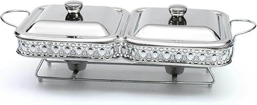 Chafing Dish Buffet Chafer 2X1,6Qt Buffet-Servier- Und Wärmer Chafing-Servier-Servierplatten Mit Abdeckungen Multi-Szenario-Trockentopf-Heizgerät Für Hochzeiten Cafeteria（Silver） von HTTGDGDH