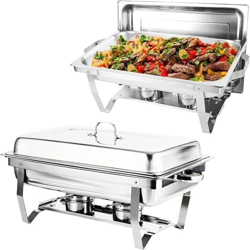 Chafing Dish Buffet-Set, 2Er-Pack, Edelstahl-Chafing Dish Für Das Catering, Rechteckiges Catering-Chafing Dish Warmer Set In Voller Größe Mit Tabletts, Pfannendeckel, Klapprahmenständer von HTTGDGDH