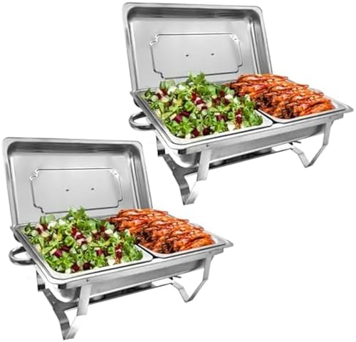 Chafing Dish Buffet-Set, 4Er-Pack 8Qt Buffet-Server Und -Wärmer, Chafing-Server Mit Abdeckungen, Speisepfanne In Halber Größe, Chafing Dish, Klappständer, Speisenwärmer F（2 Pack） von HTTGDGDH