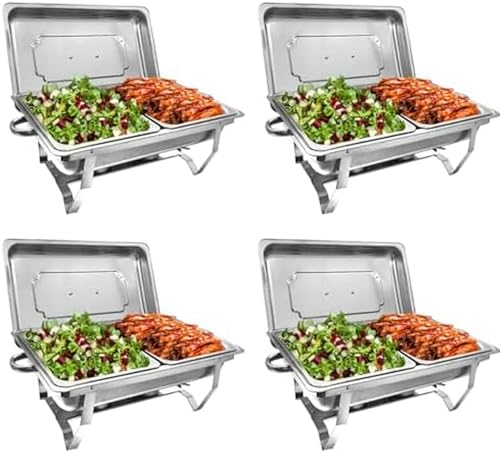 Chafing Dish Buffet-Set, 4Er-Pack 8Qt Buffet-Server Und -Wärmer, Chafing-Server Mit Abdeckungen, Speisepfanne In Halber Größe, Chafing Dish, Klappständer, Speisenwärmer F（4 Pack） von HTTGDGDH