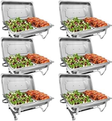 Chafing Dish Buffet-Set, 4Er-Pack 8Qt Buffet-Server Und -Wärmer, Chafing-Server Mit Abdeckungen, Speisepfanne In Halber Größe, Chafing Dish, Klappständer, Speisenwärmer F（6 Pack） von HTTGDGDH
