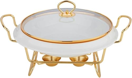 Chafing Dish-Buffet-Set Aus Edelstahl, Chafing Dish Aus Weißer Keramik Mit Glasdeckel, Chafing Dish- Und Buffetwärmer-Set, Wärmetabletts Für Buffets, Hochzeiten, Partys,（17.1） von HTTGDGDH