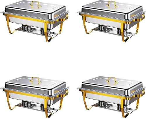 Chafing Dishes Für Buffets, 4Er-Pack 8Qt Chafing Dish Edelstahl Chafing Dish Komplettset, Rechteckiger Catering Chafing Dish Speisenwärmer Für Den Privaten Und Gewerblichen Gebrauch von HTTGDGDH