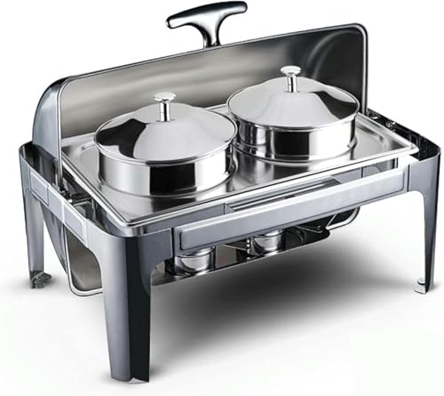 Edelstahl-Buffet-Heizplatte - Buffet-Server Und -Heizgeräte. Hot Pot Buffet-Set, Edelstahl-Buffet-Hot Pot Mit Glasdeckel, Speisenwärmer, Catering（Double-Ended Stockpot） von HTTGDGDH