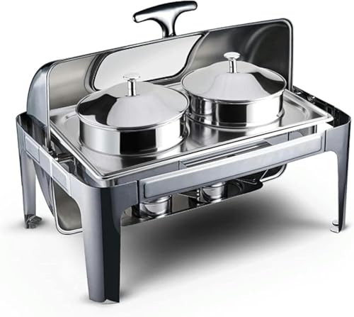Edelstahl-Buffet-Heizplatte - Buffet-Server Und -Heizgeräte. Hot Pot Buffet-Set, Edelstahl-Buffet-Hot Pot Mit Glasdeckel, Speisenwärmer, Catering（Visual Double-9L） von HTTGDGDH