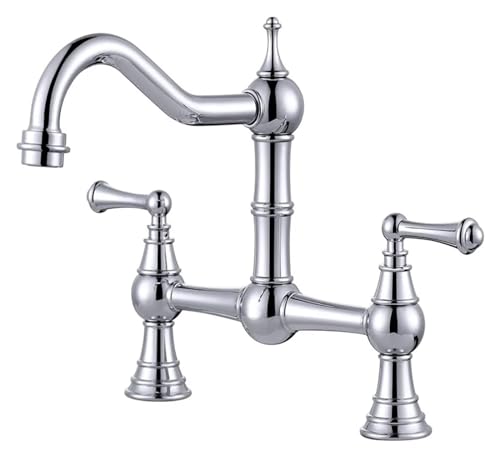 HTTGDGDH Küchenspüle Wasserhahn Rotation Total Messing Klassische Doppelhebel Küchenspüle Mischbatterie Gold Chrom Amerikanischer Stil, Spültischarmatur, Schwarz（Chrome） von HTTGDGDH