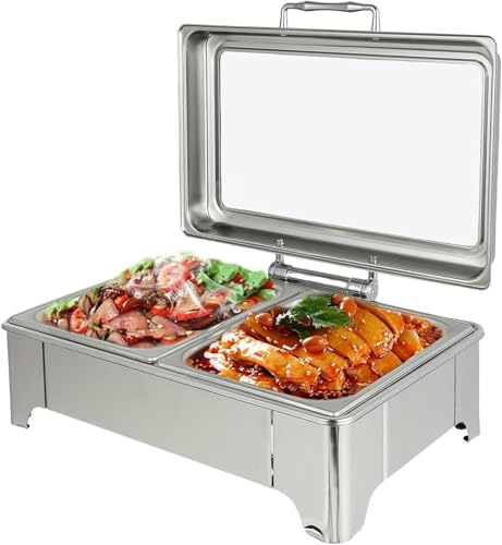 Rechteckiges Rolltop-Chafing-Dish-Buffet-Set, Edelstahl-Catering-Speisenwärmer, Chafing-Dish-Set Mit 2 Halbgroßen Pfannen Für Partys Und Catering（9Qt） von HTTGDGDH