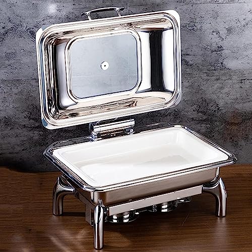 Speisenwärmer – Speisenwärmer, Hot Pot-Buffet-Set Aus Edelstahl Mit Sichtdeckel Aus Glas Und Integriertem Deckelhalter Für Partys, Dinnerpartys Und Essen（304 Ceramic - Double-9L） von HTTGDGDH