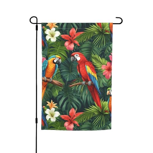 Bedruckt mit tropischen Pflanzen und Papageien, vielseitig und elegant, Gartenflagge für alle Jahreszeiten, Dekoration für Terrasse im Freien, Veranda und Garten Bedruckt mit tropischen Pflanzen und Papageien, vielseitig und elegant, Gartenflagge für alle Jahreszeiten, Dekoration für Terrasse im Freien, Veranda und Garten von HTTUP