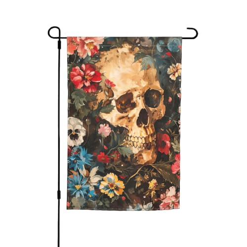 Blumen-Totenkopf-Druck, vielseitige und stilvolle Gartenflagge, ganzjährig, für den Außenbereich, Hof, Dekoration, Veranden, Gärten von HTTUP
