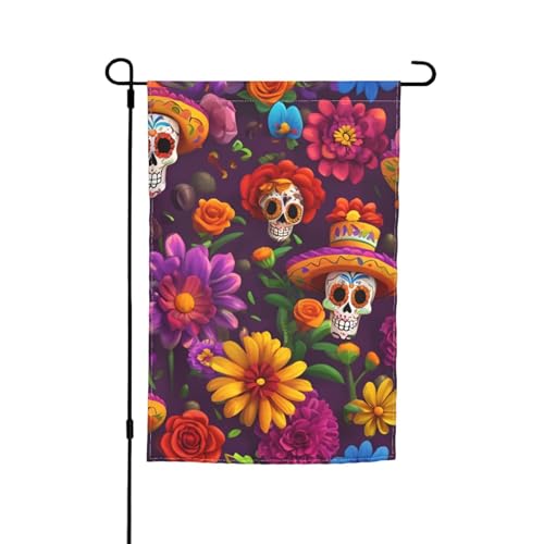 Blumen-Totenkopf-Druck, vielseitige und stilvolle Gartenflagge, ganzjährig, für den Außenbereich, Hof, Dekoration, Veranden, Gärten von HTTUP