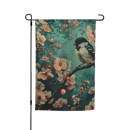 Blumen- und Vogel-Kunstdruck, vielseitig und elegant, Gartenflagge für alle Jahreszeiten, Dekoration für Terrasse, Terrasse, Garten, Terrasse Blumen- und Vogel-Kunstdruck, vielseitig und elegant, Gartenflagge für alle Jahreszeiten, Dekoration für Terrasse, Terrasse, Garten, Terrasse von HTTUP