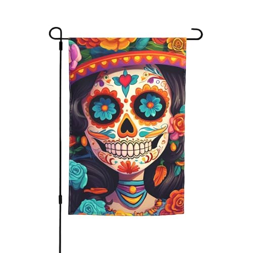 Buntes Blumen-Totenkopfmuster, vielseitig und elegant, Gartenflagge für alle Jahreszeiten, Dekoration für Terrasse im Freien, Veranda und Garten Buntes Blumen-Totenkopfmuster, vielseitig und elegant, Gartenflagge für alle Jahreszeiten, Dekoration für Terrasse im Freien, Veranda und Garten von HTTUP
