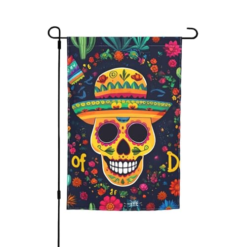 Buntes Blumen-Totenkopfmuster, vielseitig und elegant, Gartenflagge für alle Jahreszeiten, Dekoration für Terrasse im Freien, Veranda und Garten von HTTUP