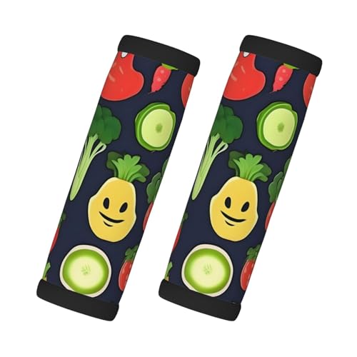 Cartoon-Griffe mit Gemüse- und Obst-Aufdruck, Schutzgriffe, Gepäckgriff, Wickelgriffe, 2 Packungen, Koffer-Identifikatoren, weicher Griff von HTTUP