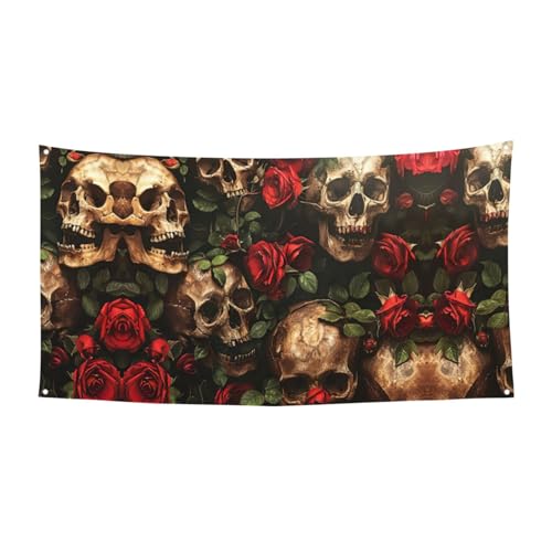 Festliches Party-Banner mit Totenkopf und rotem Rosendruck, Geburtstag, Jahrestag, für Halloween, Hochzeiten und Feiern Festliches Party-Banner mit Totenkopf und rotem Rosendruck, Geburtstag, Jahrestag, für Halloween, Hochzeiten und Feiern von HTTUP