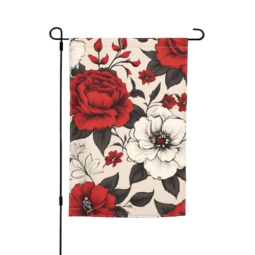 Gartenflagge mit roten Blumen, vielseitig und elegant, für alle Jahreszeiten, Dekoration für Terrasse, Garten, Terrasse von HTTUP