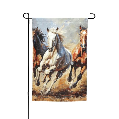 Kunstdruck, Pferde zum Laufen, vielseitig und elegant, Gartenflagge, für alle Jahreszeiten, Dekoration für Terrasse, Terrasse, Garten, Terrasse Kunstdruck, Pferde zum Laufen, vielseitig und elegant, Gartenflagge, für alle Jahreszeiten, Dekoration für Terrasse, Terrasse, Garten, Terrasse von HTTUP