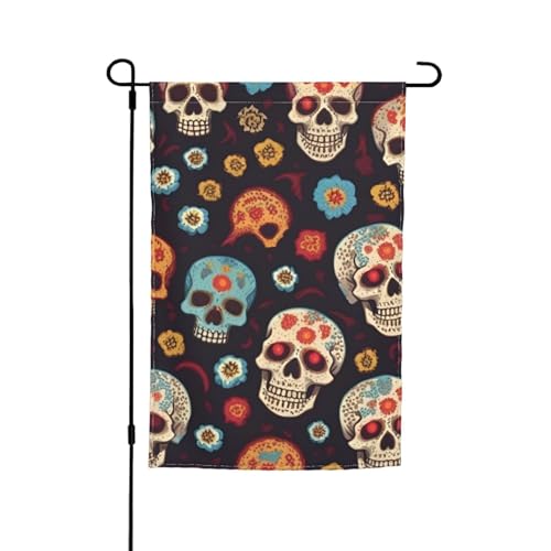 Mexikanischer Totenkopf-Druck, vielseitig und elegant, Gartenflagge für alle Jahreszeiten, Dekoration für Terrasse, Terrasse, Garten, Terrasse Mexikanischer Totenkopf-Druck, vielseitig und elegant, Gartenflagge für alle Jahreszeiten, Dekoration für Terrasse, Terrasse, Garten, Terrasse von HTTUP