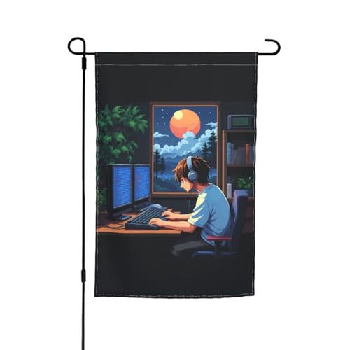 Programmierer und Computer drucken vielseitige und elegante Gartenflaggen für alle Jahreszeiten, Terrassendekoration im Freien, Veranden und Gärten von HTTUP