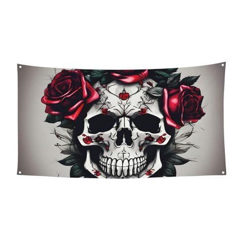 Rote Rose Totenkopfdruck Geburtstag Jahrestag Festliches Partybanner für Halloween Hochzeit und Feiern Rote Rose Totenkopfdruck Geburtstag Jahrestag Festliches Partybanner für Halloween Hochzeit und Feiern von HTTUP