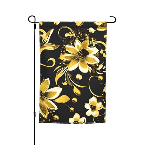 Schwarz- und Gold-Blumenmuster, vielseitig und elegant, Gartenflagge für alle Jahreszeiten, Dekoration für Terrasse im Freien, Veranda und Garten von HTTUP