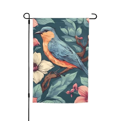 Vielseitige und elegante Gartenflagge mit Blumen- und Vogelmotiv, für alle Jahreszeiten, als Dekoration für den Innenhof, Terrasse, Veranda und Garten von HTTUP