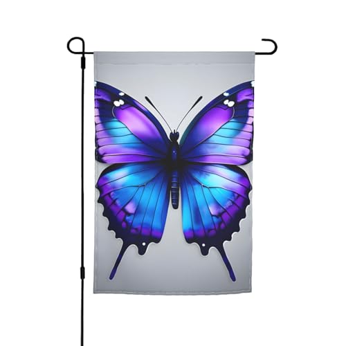 Vielseitige und elegante Gartenflagge mit blauem und violettem Schmetterlingsdesign für alle Jahreszeiten, Dekoration für Terrasse, Terrasse, Garten, Terrasse Vielseitige und elegante Gartenflagge mit blauem und violettem Schmetterlingsdesign für alle Jahreszeiten, Dekoration für Terrasse, Terrasse, Garten, Terrasse von HTTUP