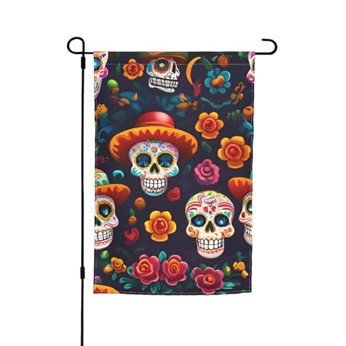 Vielseitige und stilvolle Gartenflagge mit Totenkopf-Druck, für alle Jahreszeiten, als Dekoration für den Innenhof, Terrasse, Veranda und Garten Vielseitige und stilvolle Gartenflagge mit Totenkopf-Druck, für alle Jahreszeiten, als Dekoration für den Innenhof, Terrasse, Veranda und Garten von HTTUP