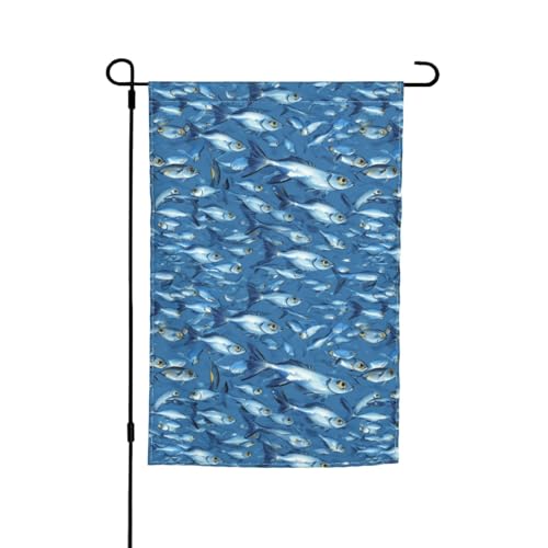 Vielseitige und stilvolle Gartenflagge mit blauem Fischdruck für alle Jahreszeiten, Terrassendekoration im Freien, Veranda und Garten von HTTUP