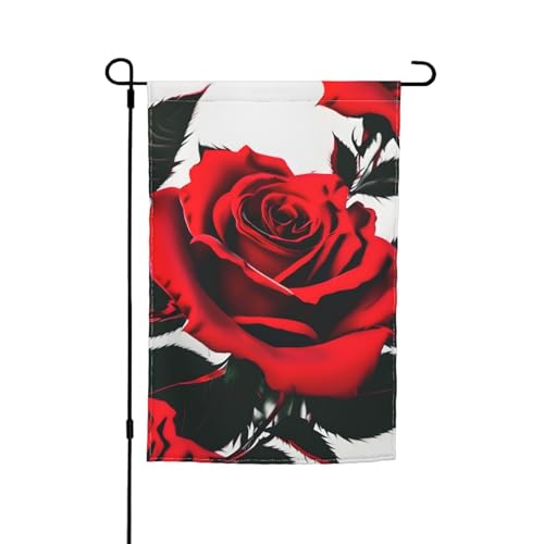 Vielseitige und stilvolle Gartenflagge mit rotem Rosendruck, für alle Jahreszeiten, als Dekoration für Terrasse, Veranda und Garten Vielseitige und stilvolle Gartenflagge mit rotem Rosendruck, für alle Jahreszeiten, als Dekoration für Terrasse, Veranda und Garten von HTTUP