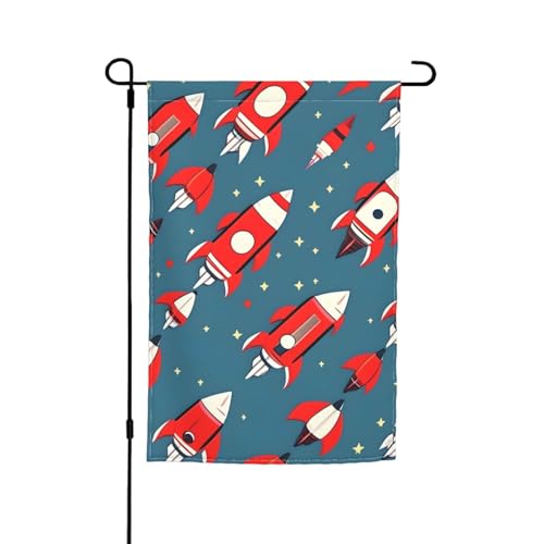 Vielseitiger und eleganter Cartoon-Raketendruck, Gartenflagge, für alle Jahreszeiten, Dekoration für den Außenbereich Vielseitiger und eleganter Cartoon-Raketendruck, Gartenflagge, für alle Jahreszeiten, Dekoration für den Außenbereich von HTTUP
