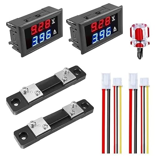HTTYHT 2 Stück DC 0-100 V 50 A Digital-LED-Voltmeter mit zwei Farben Display Voltmeter Amperemeter Multimeter MP Messpanel mit Shunt und rotem Kreuzschraubendreher von HTTYHT