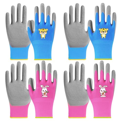 HTTYHT Kinder Arbeitshandschuhe 4 Paar Arbeitshandschuhe Kinder Security Handschuhe für Jungen Mädchen Hausarbeit Dienstarbeit 5-9 Jahre, DIY, tägliche Hausarbeit, Malen,Outdoor-Aktivitäten（18.5cm） von HTTYHT