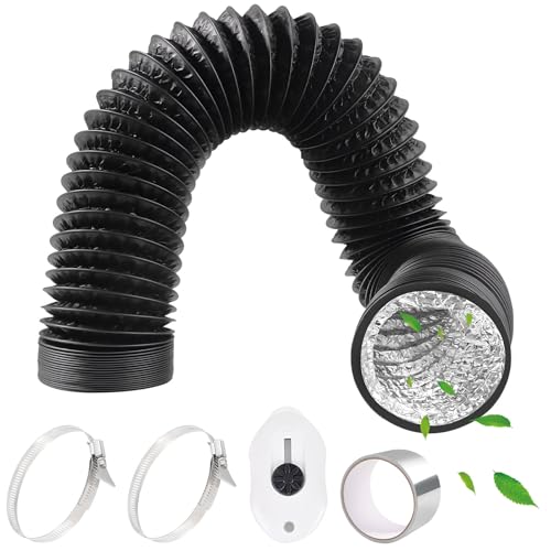 HTTYHT Abluftschlauch PVC Flexibel Ø80mm 2m Schwarz mit Aluminiumband 50mm x5m und 2 Schlauchschelle Edelstahl Lüftungsschlauch Aluminium für Klimaanlage Trockner Abluftventilator Abzugshaube von HTTYHT
