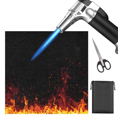 HTTYHT Feuerfeste Unterlage 60x60 cm Hitzebeständigkeit Brandschutzmatte 5mm Carbonfilz Feuerschutzmatte Lötmatte als Feuerfeste Matte mit Schere für Gasgrill Bodenschutz(Schwarz) von HTTYHT
