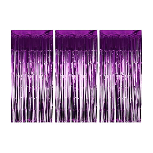Türvorhänge Metallic Lametta Vorhänge Folie Fransen Schimmer Luftschlangen Vorhang Tür Fenster Dekoration 2.44 Meter Türhintergrund Photoprop Party Dekoration 1 Stück und 3 Stück HTUK (Deep Purple,3X) von HTUK